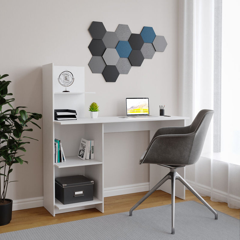 Sevik Solid Wood Computer Desk, White/Grey