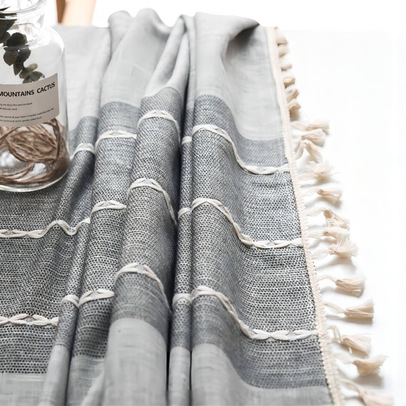 Byrge Striped Cotton Blend Tablecloth, 71" L x 55" D, Gray