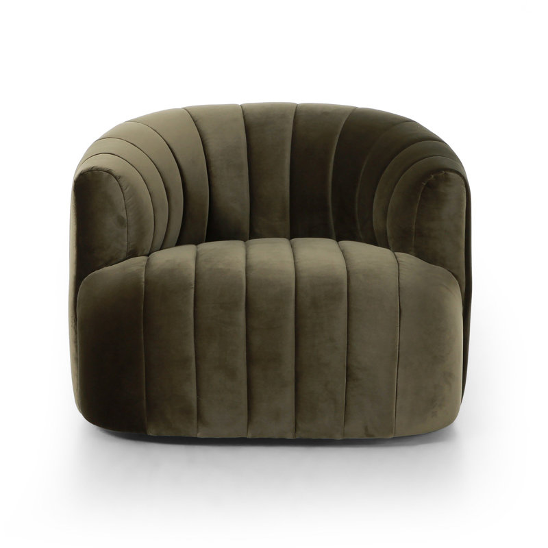 Elliana Swivel Barrel Chair, Surrey Olive Velvet