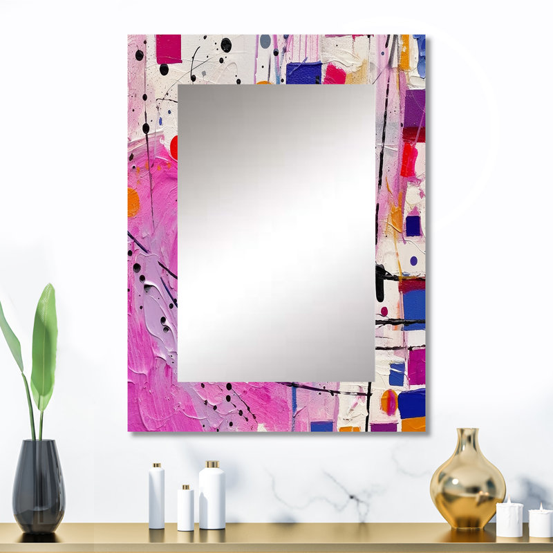 «Pink Cubism Unleashed» - miroir cubique, miroir mural rose unique, impression d'art en métal, 32 po x 24 po
