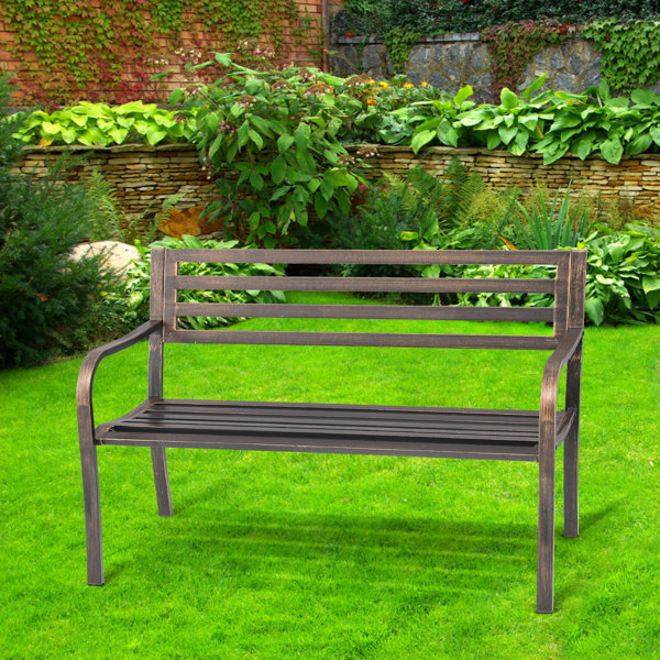 Red Barrel Studio® 50" Outdoor Garden Bench, 2-Person Metal Patio Bench ...