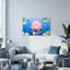 Ensemble de 1 tableau sur toile tendue représentant un nénuphar rose se reflétant sur une eau bleue.-66520941