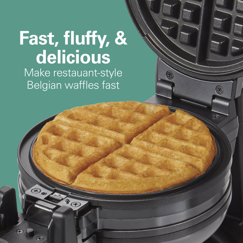 Black Rotating Double Belgian Waffle Maker with Nonstick Plates