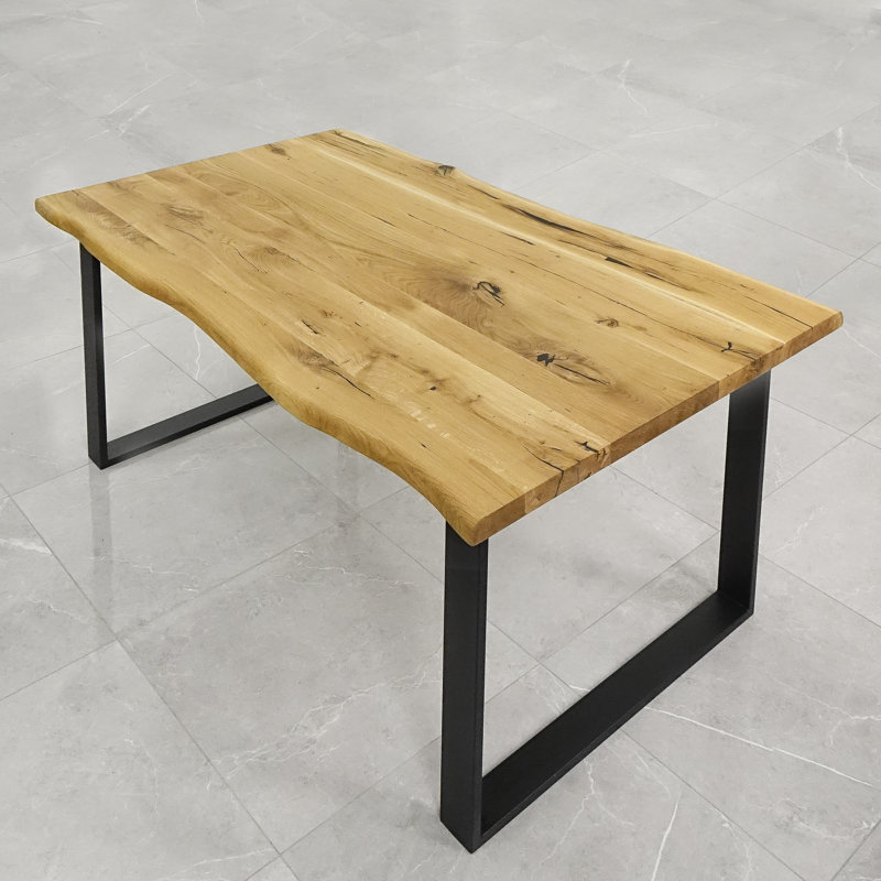 Norman Oak Unfinished Solid Wood Top Metal Base Dining Table, Natural Oil, H90 x L160 x W40cm