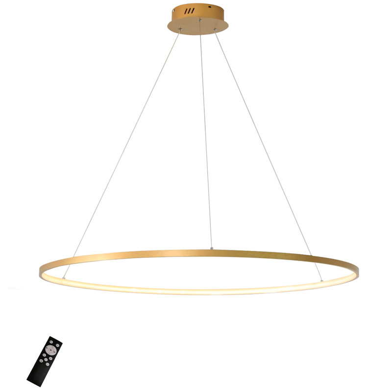 Stockham 1-Light Circle Chandelier Round Kitchen Island Pendant Remote Dimmable, Gold, 0.8" H x 39.4" W x 39.4" D