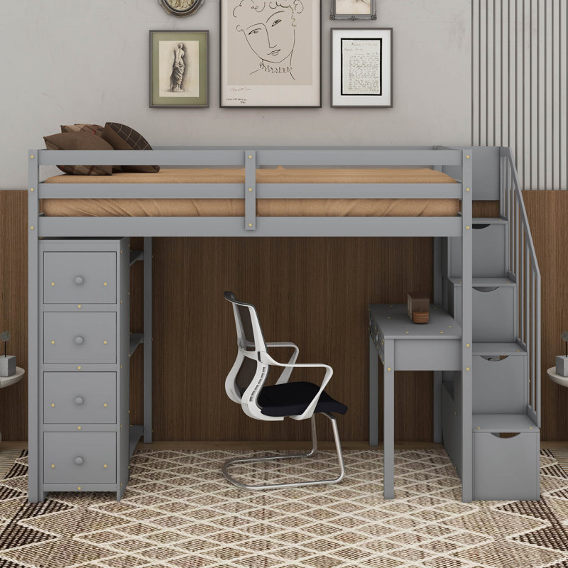 Latitude Run® Twin Loft Bed With Drawers,Desk And Stairs - Wayfair Canada