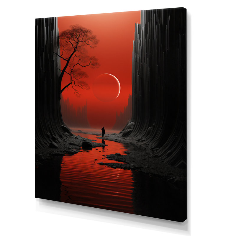 Solitude Walking Alone By Red Sky The River - Storms Canvas Print, H 32 po x l 24 po x P 1 po, Toile tendue