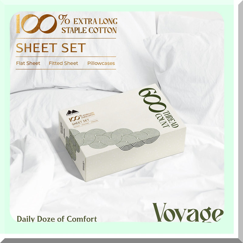 Luxury Comfort 600 TC Twin Size Cotton Sheets Set - Deep Pocket Bedding with Pillowcases - Soft Breathable White Sheet for College Dorm Room Mattress - 3 Pc Cotton Quality Set