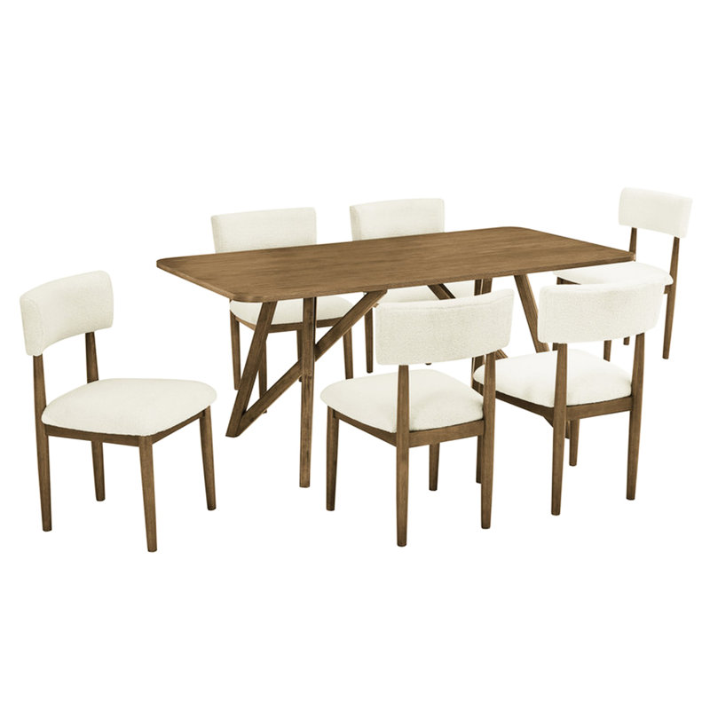 Darla 7Pc 70"W Rectangular Walnut Oak Geometric Cross Base Dining Set