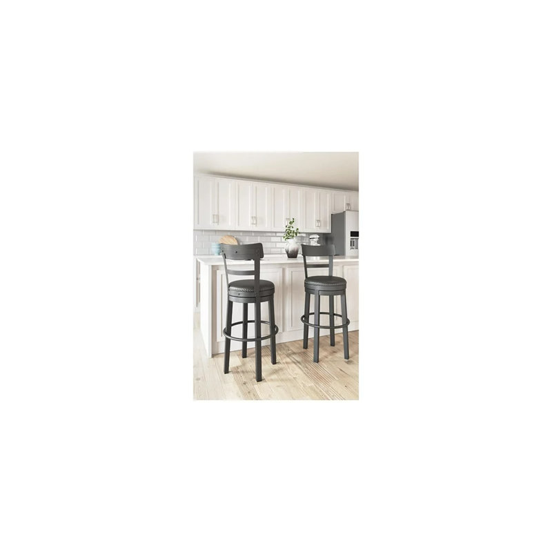 Transitional Black Wood Swivel Barstool with Nailhead Trim