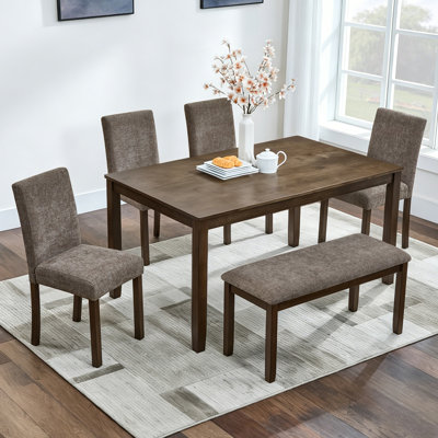 6-Piece Dining Table Set with Bench and Chairs, Wooden dining table set for 6 people, Farmhouse Rustic Style 6 Person Dining Table Set for Dining Room