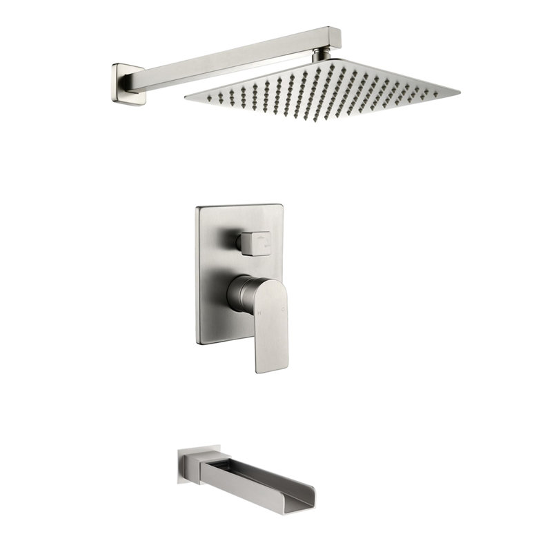 10 Inch Wall Mounted Shower System With Waterfall Tub Spout Single Handle Shower Faucet Set Brass High Pressure Shower Trim Kit With Rough-In Valve