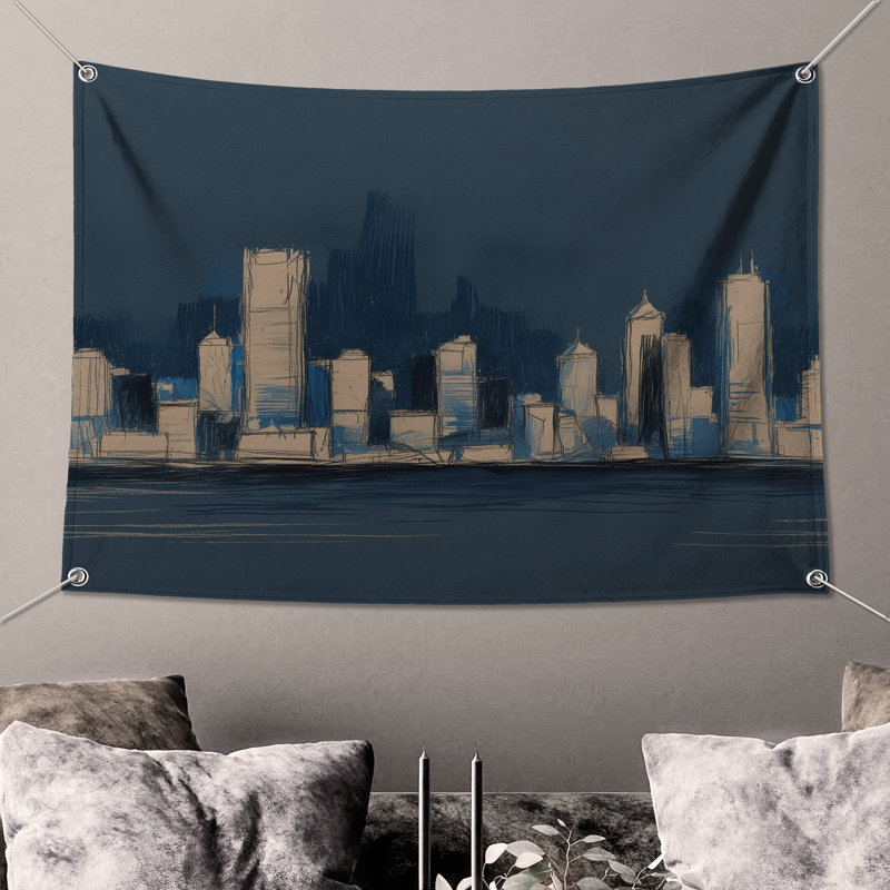 Tapisserie murale «Urban Skyline» - Décoration murale paysage urbain, 50 po H x 60 po L avec 4 œillets