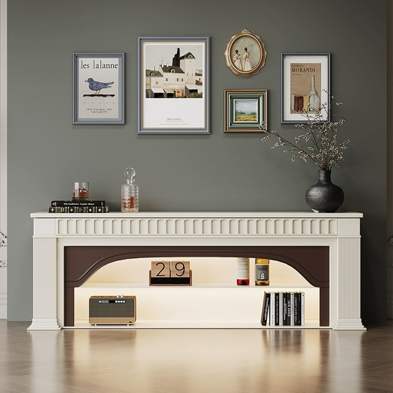 Foyer de meuble télé en bois massif beige, H 27,56 po x l 86,61 po x P 12,6 po