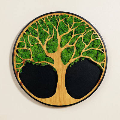 Art mural en métal 1 pièce Life Tree Moss | Décoration murale en fer vert, 24 x 24 x 1,58 po, beauté naturelle + mousse préservée, verdure apaisante pour la maison / le salon