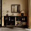 Natural Seagrass Handwoven Door Sideboard, Five Solid Wood Legs, Black Finish, Ample Shelf Space, Entryway Decor Piece Sideboard With Doors, Construction, Storage For Plates, Design
