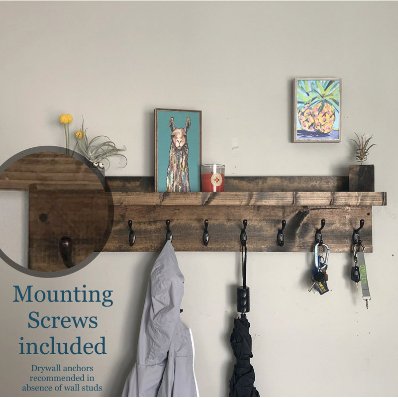 DistressedMeNot Aneyah Solid Wood 10 - Hook Wall Mounted Coat Rack with Shelf
