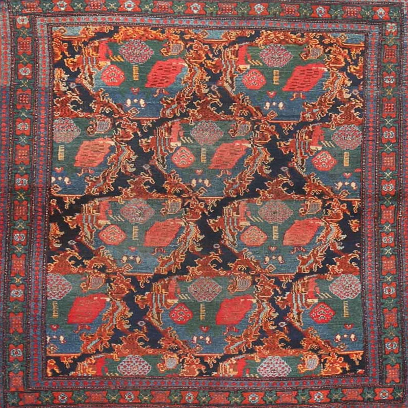 Tapis rouge traditionnel / noir / mauve, Carré 5 pi