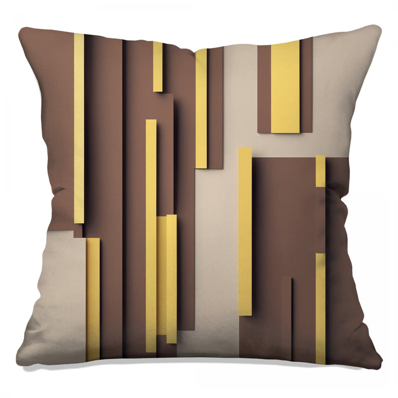 Brown Yellow Rectangular Blocks Double Sided Throw Pillows, 26 x 26 inches