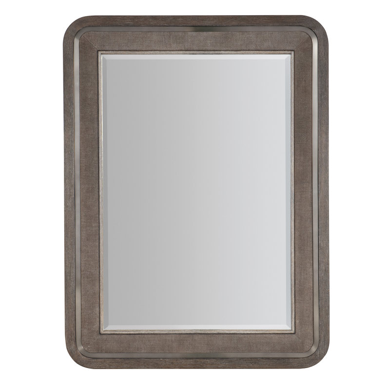 Contemporary Brown Wood and Leather Rectangular Wall Mirror