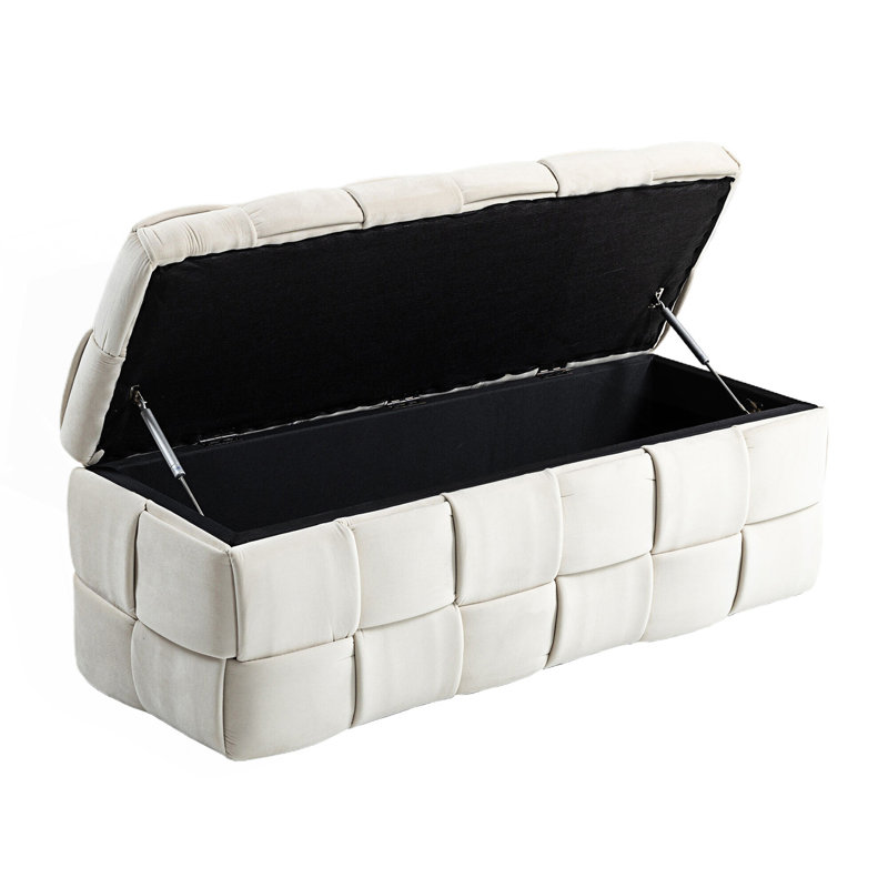 Banc de rangement en velours Pransh, Beige