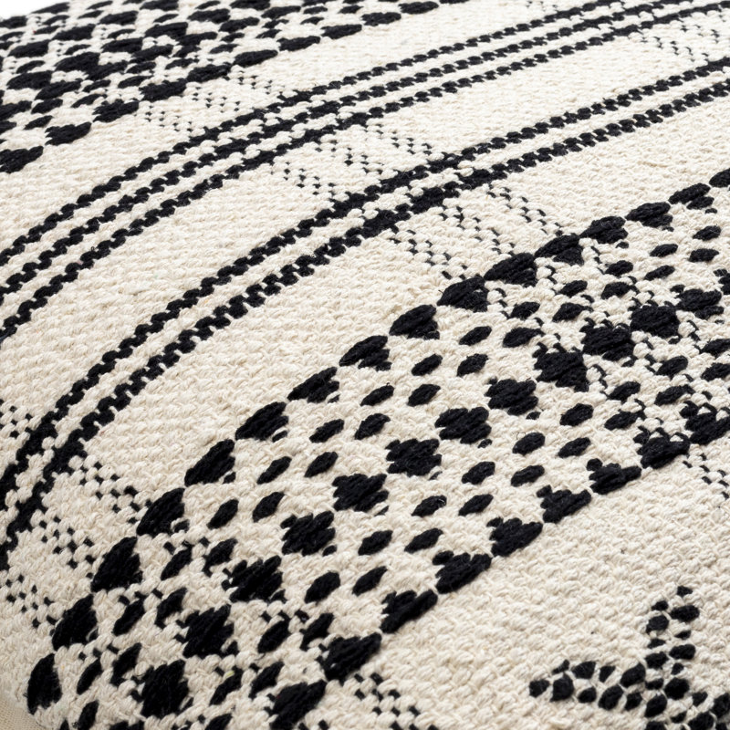 Beige and Black Cotton Square Accent Pillow, 18 inch
