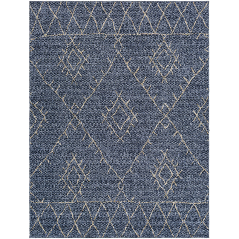 Geometric Machine Woven Area Rug in Blue, Rectangle 7'10" x 10'