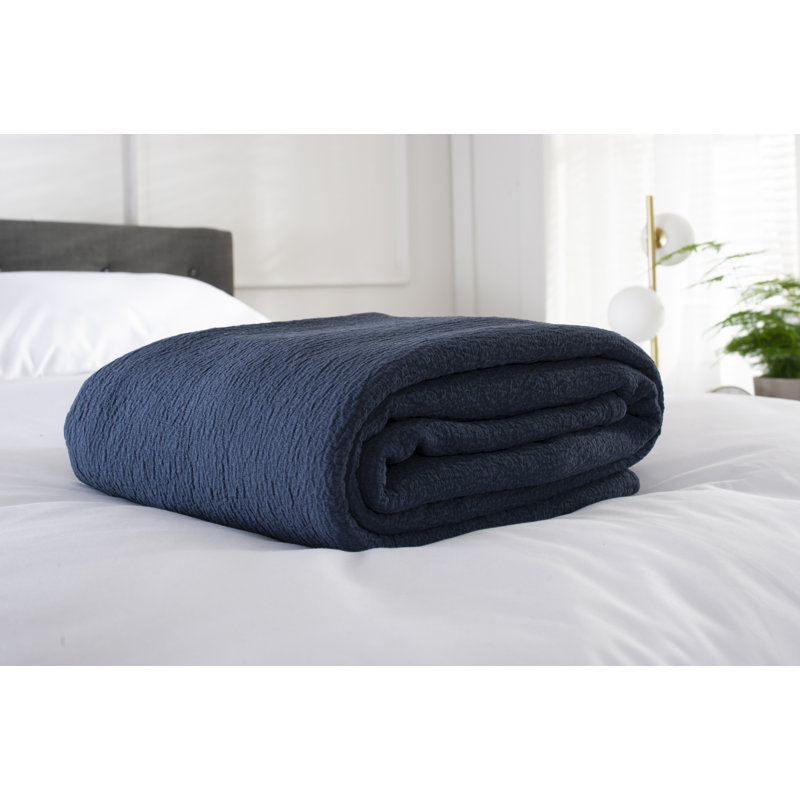 Guimraes Cotton Solid Colour Bedspread, Navy