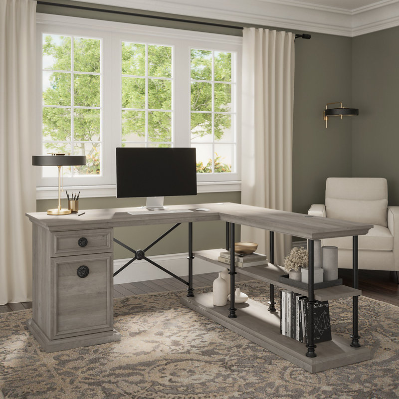 64W Designer L Shaped Desk with Storage