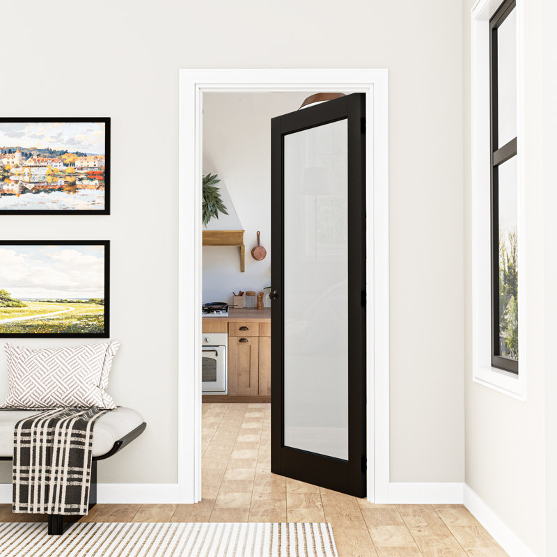 Portes intérieures à noyau solide en verre givré pré-fini 1-Lite avec cadre de porte et poignée sphérique, Oui