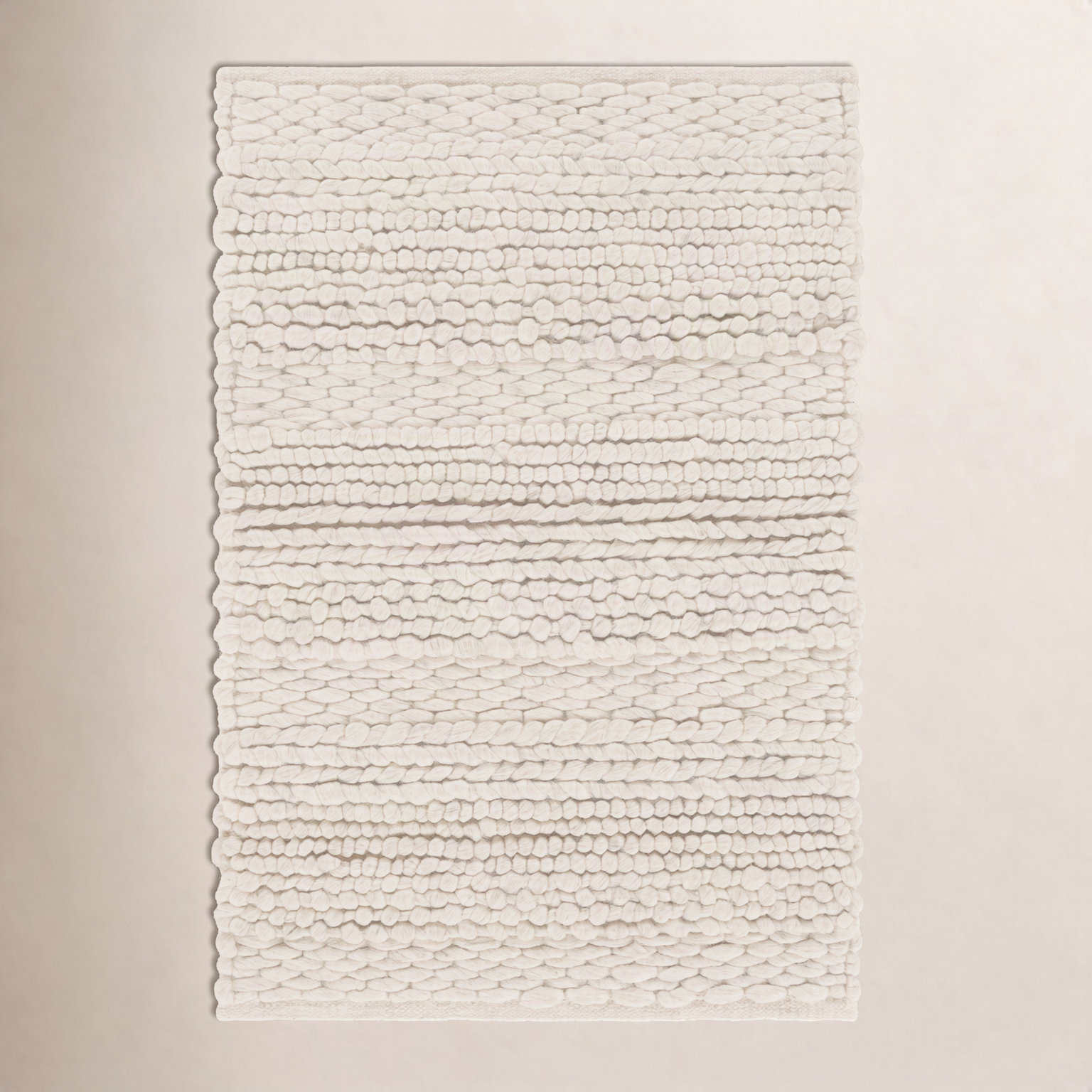 Zekia Ivory Hand-Woven Wool Rug, Rectangle 3' x 5'