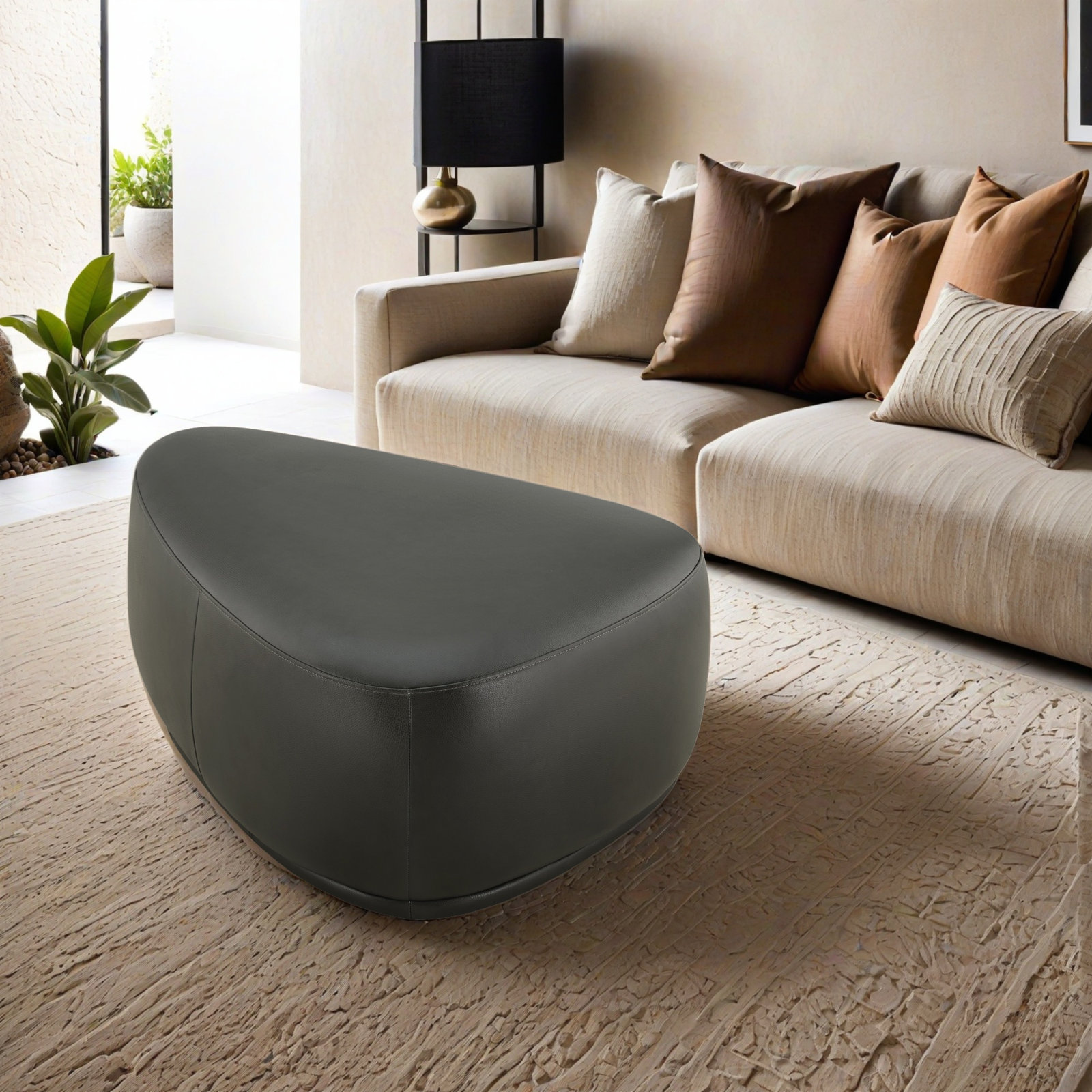 Adna 44" Genuine Leather Ottoman, Impression Dark Grey Top Grain Leather
