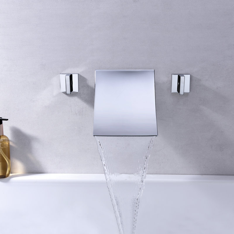 Sumerain Modern Wall-Mount Waterfall Bathtub Faucet, Double Handles Bathtub Faucet with Adjustable Height Spout, Chrome