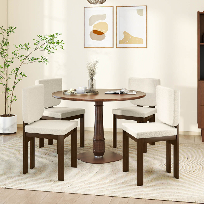 Wooden Dining Chair with Rubber Wood Leg Padded Wide Seat & Back for Home, 4