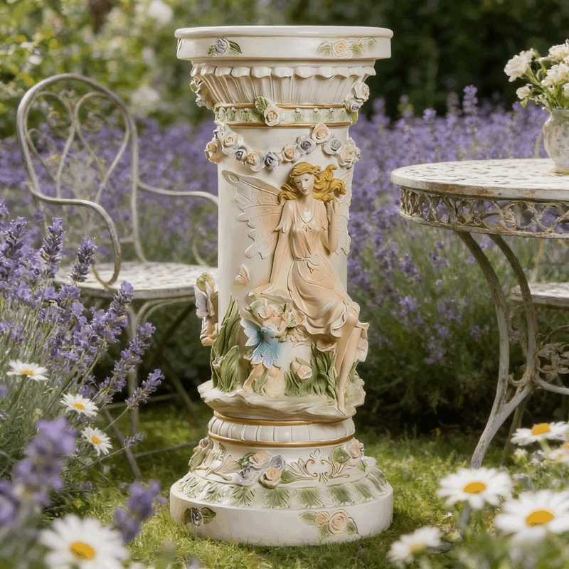 Support à plantes décoratif en résine sur piédestal, Rose