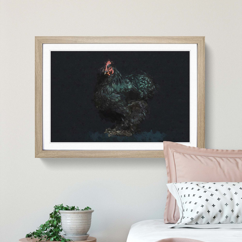 Black Rooster in Abstract - Picture Frame Graphic Art Print, 62cm H x 87cm W x 2cm D, Oak Framed
