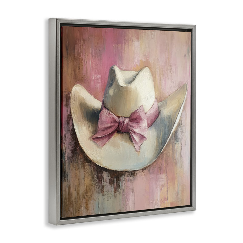 Chapeau de cow-boy avec arc sur cadre flottant, design par Petal Prints Design, H 31 po x l 25 po, Cadre flottant gris lustré