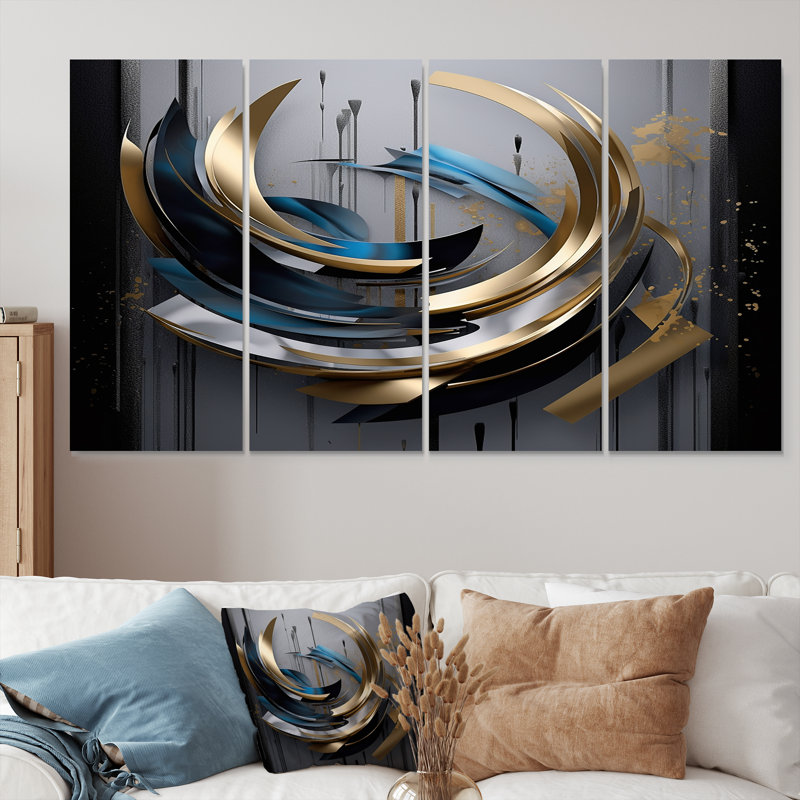 «Swirling Dynamics Futur Aesthetic - Abstract Spirals», art mural pour le salon, 4 pièces, H 28 po x l 48 po
