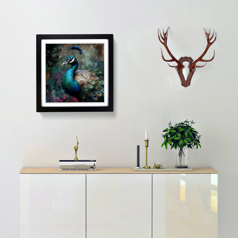 Peacock Impressionism - Framed Print, Black