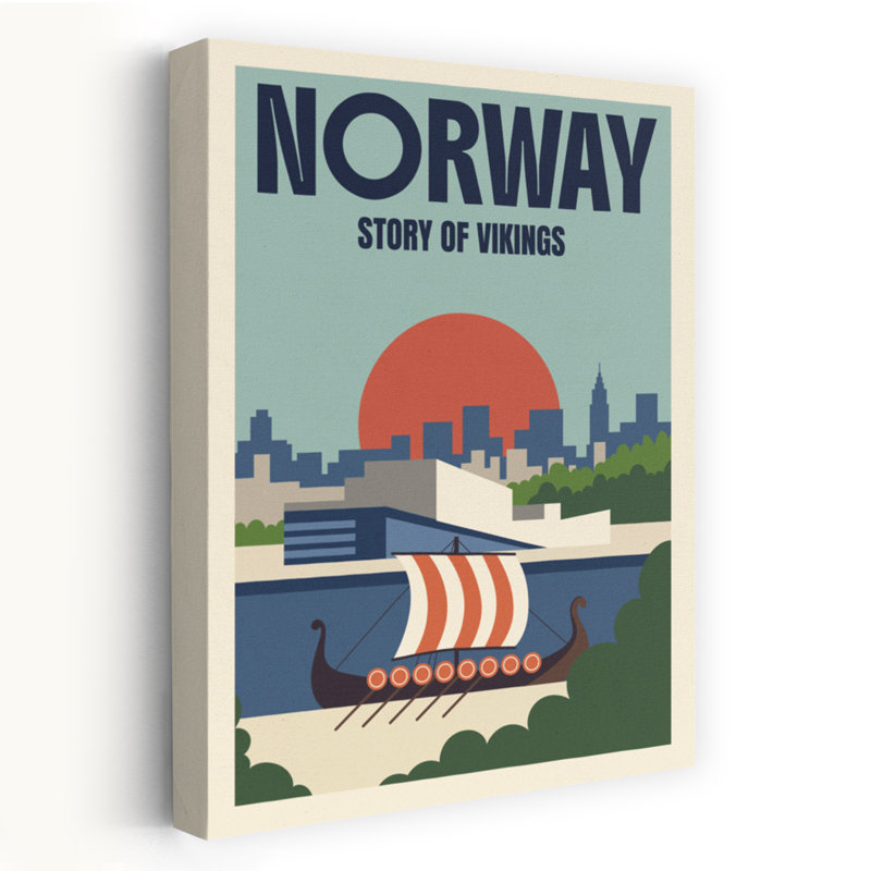 Norvège, bateau viking, paysage urbain moderne, architecture abstraite, art mural, H 18 po x l 12 po