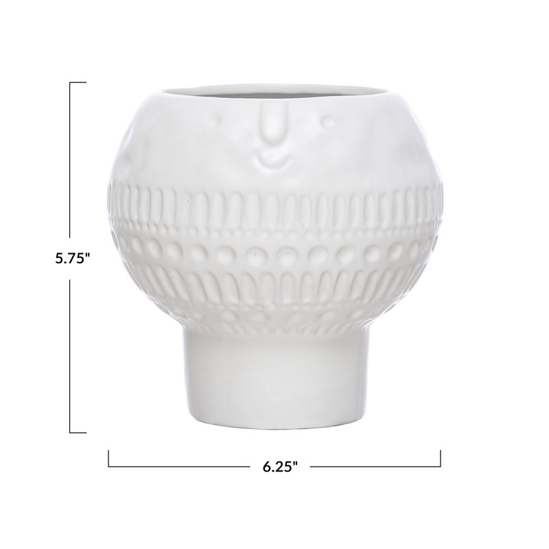 Stoneware Footed Planter with Face, Reactive Glaze