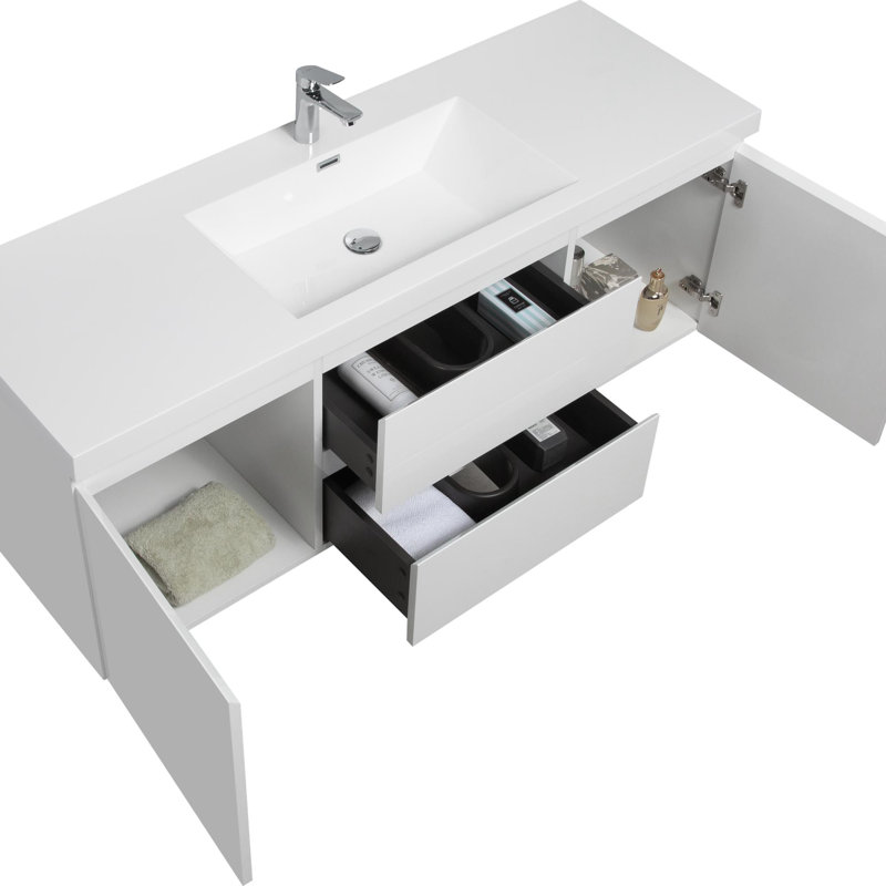 Wall Mounted Bathroom Storage Vanity, Glossy White