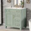 Meuble-lavabo de salle de bain avec lavabo, meuble-lavabo autoportant avec tiroir rabattable, 3 tiroirs et armoire de rangement, bois massif et panneau de fibres à densité moyenne, comptoir de lavabo en céramique