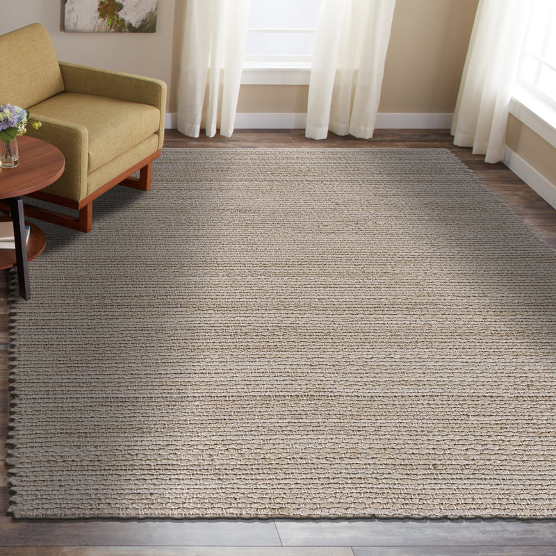 Sewell Striped Handmade Braided Area Rug in Beige Ivory, Rectangle 5' x 7'9"