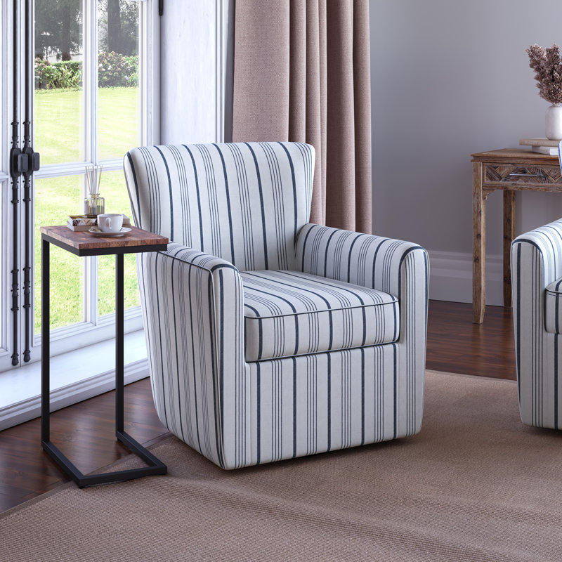 Fauteuil pivotant de 32,5 po Aloisio, Rayures bleues / blanches