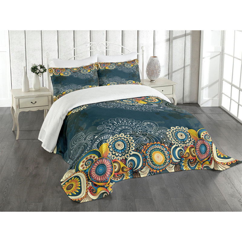 Ambesonne Psychedelic Bedspread Mandala, Queen Bedspread + 2 Standard Shams
