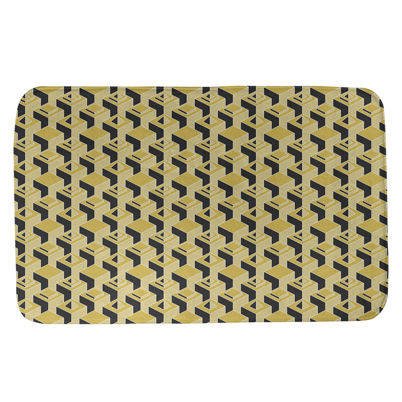 Tapis de bain géométrique antidérapant à motif de gratte-ciels, l 21 po x L 34 po, Jaune / noir