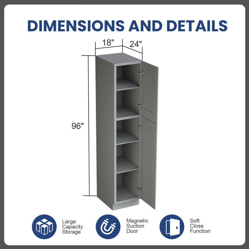 18 po X P 24 po P x 96 po Armoire de cuisine H en bois contreplaqué prêt à assembler avec portes et tablettes