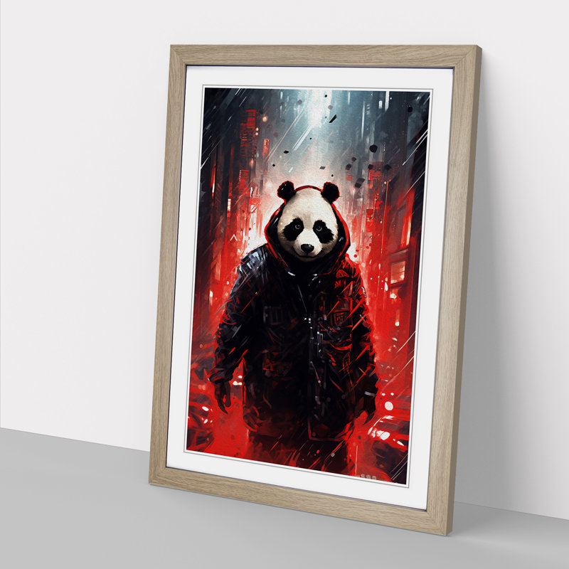 Panda Futurism - Single Picture Frame Print on Wood, 34cm H x 25cm W, Oak Framed