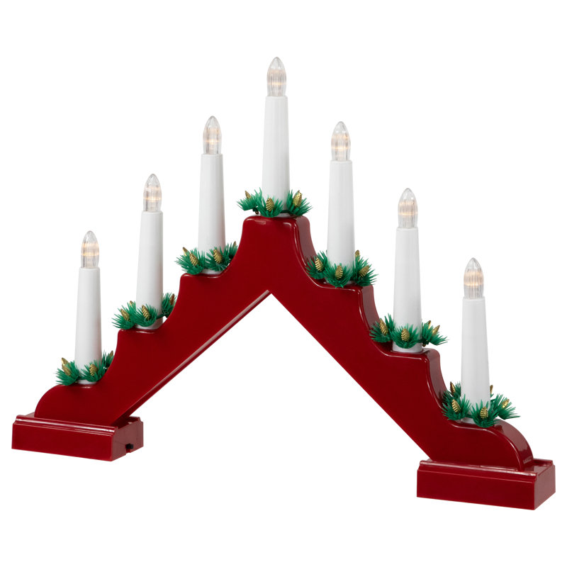LED Lighted Christmas Candelabra Bridge - 13" - Red Base - C6 Clear Lights